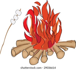 Campfire and marshmallow roast on a stick
