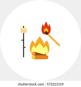 Campfire with Match and Marsh-mallow Icon