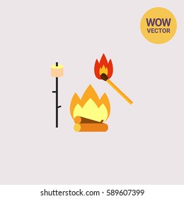 Campfire with Match and Marsh-mallow Icon