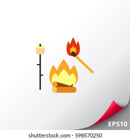 Campfire with Match and Marsh-mallow Icon