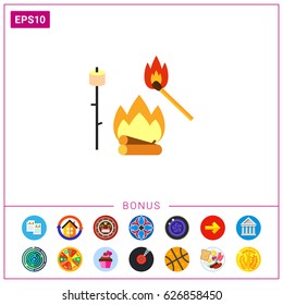 Campfire with Match and Marsh-mallow Icon