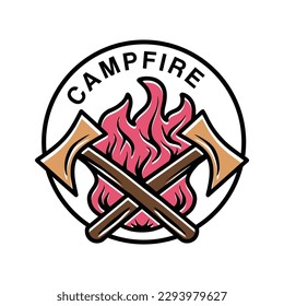Campfire Monoline Logo Vector Vintage illustration Emblem Design badge illustration Symbol Icon
