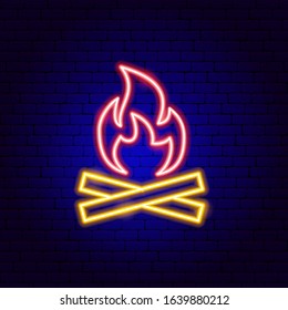 Campfire Neon Sign. Vector Illustration of Outdoor Promotion.