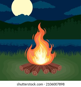 campfire in night landscape scene