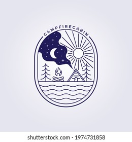 campfire night tent cabin cottage logo vector illustration design icon symbol