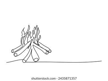 Campfire, one line drawing vector illustration.