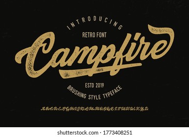 "Campfire". Original Brush Script Font. Retro Typeface. Vector Illustration.