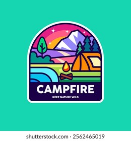 campfire outdoor badge design illustration