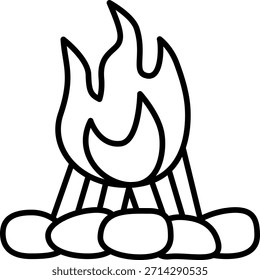Icono de contorno de fogata, Ilustración vectorial de hoguera