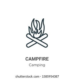 Campfire outline vector icon. Thin line black campfire icon, flat vector simple element illustration from editable camping concept isolated on white background