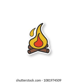 Campfire patch. Bonfire. Fire. Color sticker. Vector isolated illustration