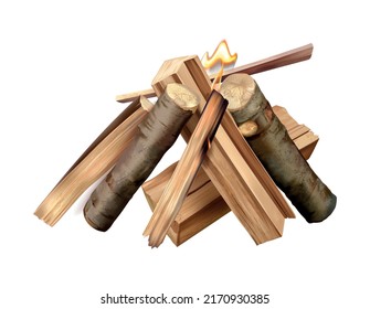Campfire phases realistic composition with isolated image of bonfire burning on blank background vector illustration
