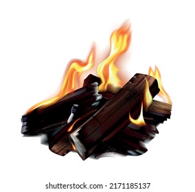 Campfire phases realistic composition with isolated image of bonfire burning on blank background vector illustration