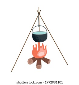 campfire with pot cooking scene