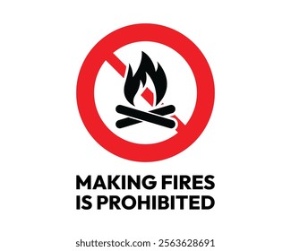 Campfire Prohibited Sign with Specific Notice, Essential for Public Safety and Compliance, High-Quality Vector Stock Image