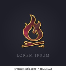 Campfire Red Ruby with Golden Frame Precious Jewellery Icon / Logo Design
