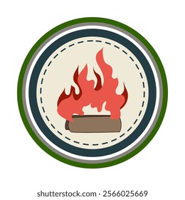 campfire retro bonfire badge cartoon. emblem patch, nostalgia outdoors, scout adventure campfire retro bonfire badge sign. isolated symbol vector illustration