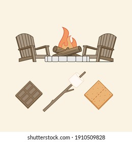 Campfire Scene with S'more pieces