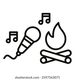 Campfire Singing icon line vector illustration