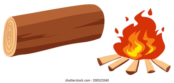 Campfire and single log illustration