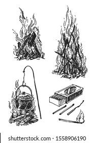 Campfire sketch vector illustration. Hand drawn style picture could be used for web,  book, phone case, t-shirt, etc