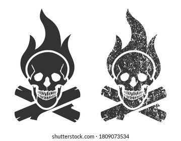 campfire Skull icon symbol. Flammable death's head cranium logo sign. Vector illustration image. Isolated in background.	
