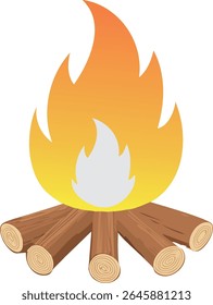 campfire with stacked logs and vibrant orange-yellow flames