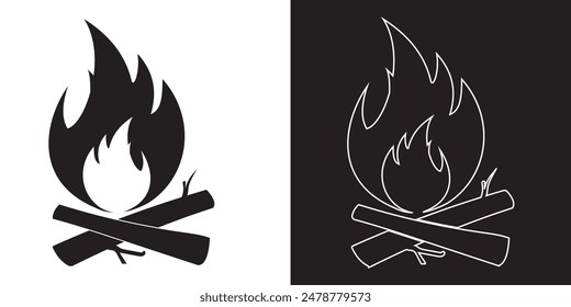 Campfire symbol. Set of fire icons. Fire icon, silhouette. Bonfire vector, icon, logo design on white background. Vector illustration of bonfire, campfire,