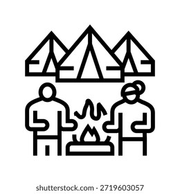 campfire temporary settlement line icon vector. campfire temporary settlement sign. isolated contour symbol black illustration