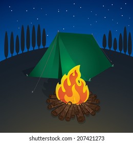 campfire and tent. vector illustration