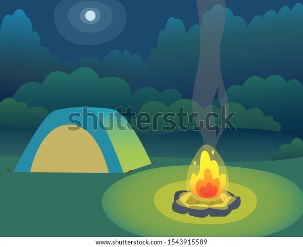 Campfire Tent Vector Illustration Stock Vector (Royalty Free ...