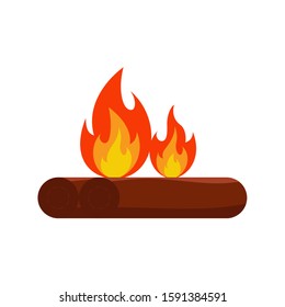 Campfire and touristic pot in flat style. Illustration with campfire, firewood, fire and cauldron on sticks on white background for motion design, UI, computer game, animation and clothing design. Vie