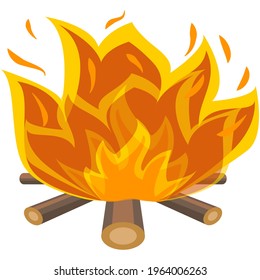 Campfire vector, fire wood bonfire icon on white
