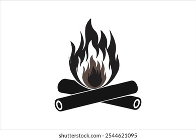 Lagerfeuervektor, Flammensymbol. Schwarzes Symbol einzeln auf weißem Hintergrund.
