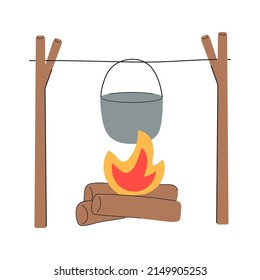 Campfire vector flat Illustration. Camping Equipment.
