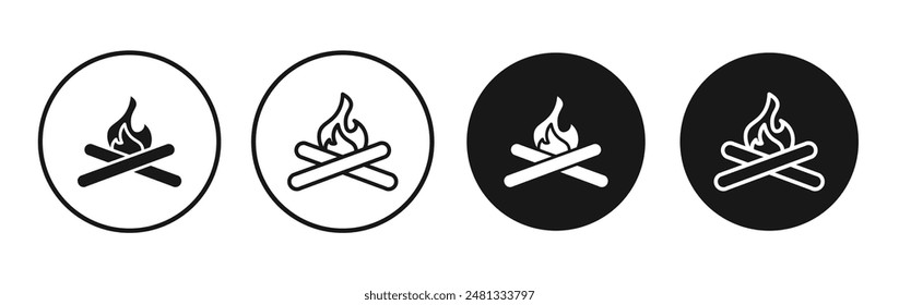 Campfire vector icon set black filled and outlined style.