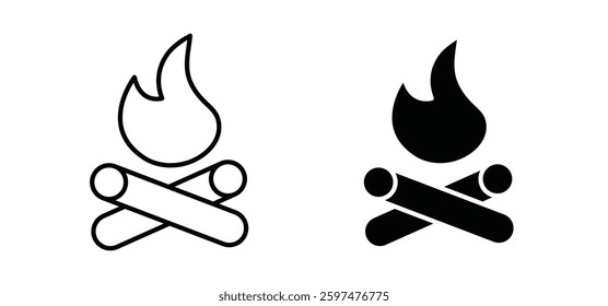 Campfire vector icon set black filled and outlined style.