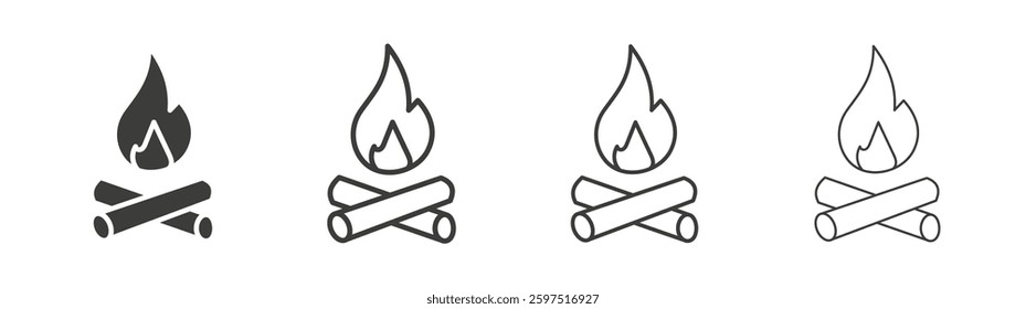 Campfire vector icon set in black and white color.