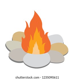 Campfire vector illustration. Family campfire. Campfire with stones