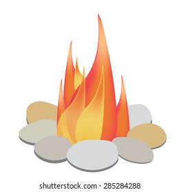 Campfire vector illustration. Family campfire. Campfire with stones