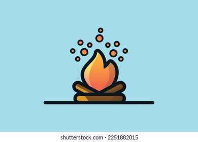 Campfire vector illustration. Hiking and nature icon concept. Crossed logs of wood and fire flame vector design. Tent campfire in outdoor travel design for nature tourism, journey, adventure.