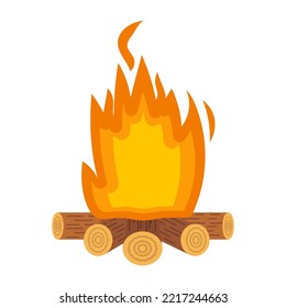 Campfire vector illustration icon isolated white background. Outdoor camp flame and nature bonfire. Forest fire element and travel adventure firewood. Summer fireplace burn and hiking explore camping