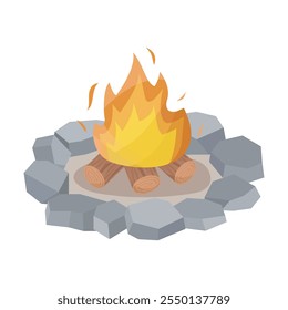 Ilustração vetorial de Campfire sobre fundo branco. Lenha e fogueira.