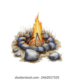 campfire vector illustration in watercolor style