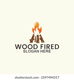 campfire vector logo, wood and fire design, camping template