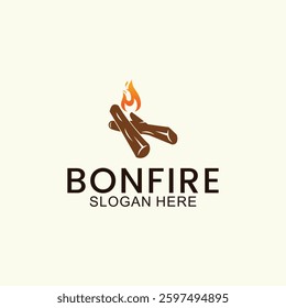 campfire vector logo, wood and fire design, camping template
