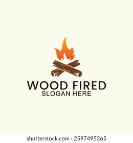 campfire vector logo, wood and fire design, camping template