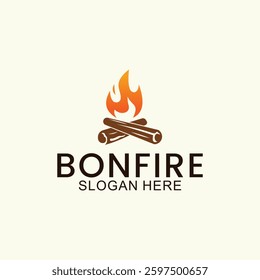 campfire vector logo, wood and fire design, camping template