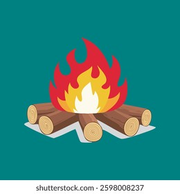 Campfire with vibrant flames atop logs