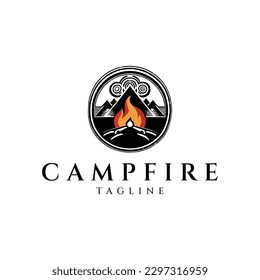 Campfire vintage logo design vector illustration